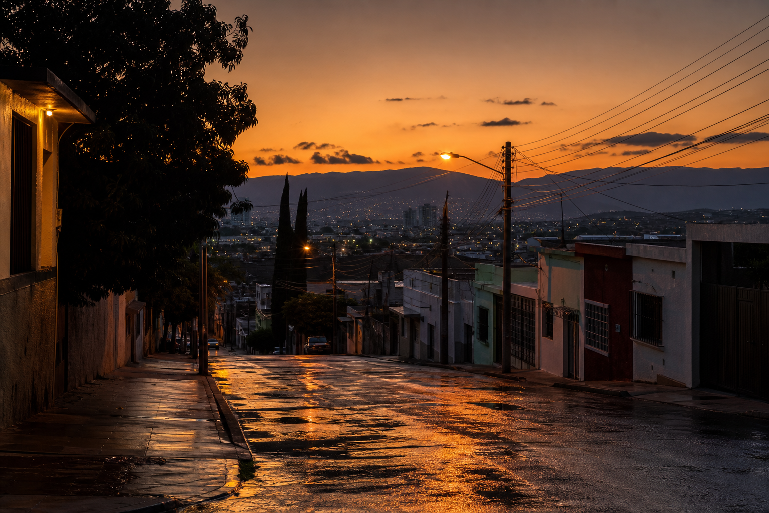 Barrio al atardecer